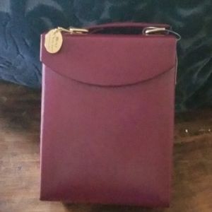 WOLF Designs Burgundy Leather Travel Jewelry Case